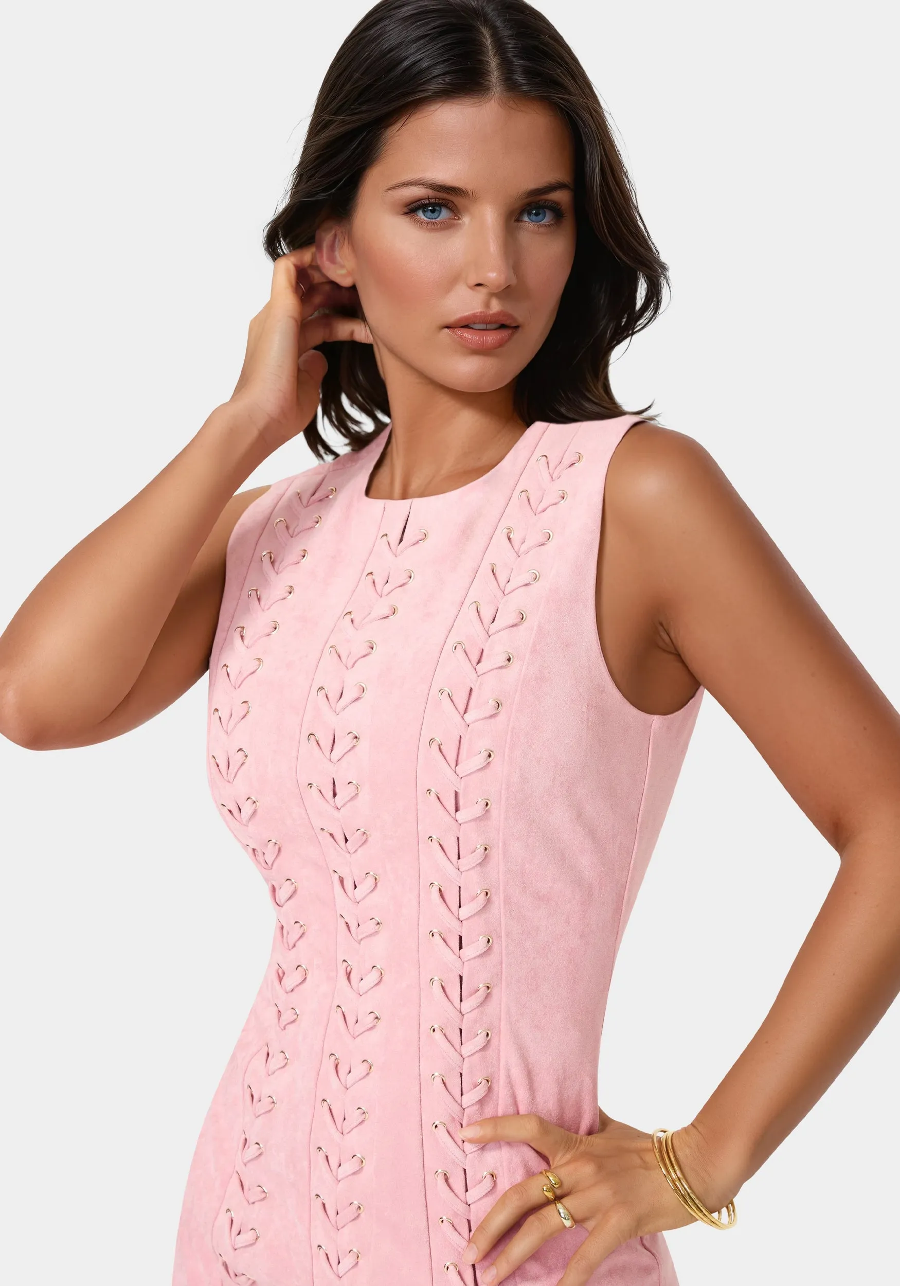 Faux Suede Lace Up Mini Dress sold by Bebe product image thumbnail 4