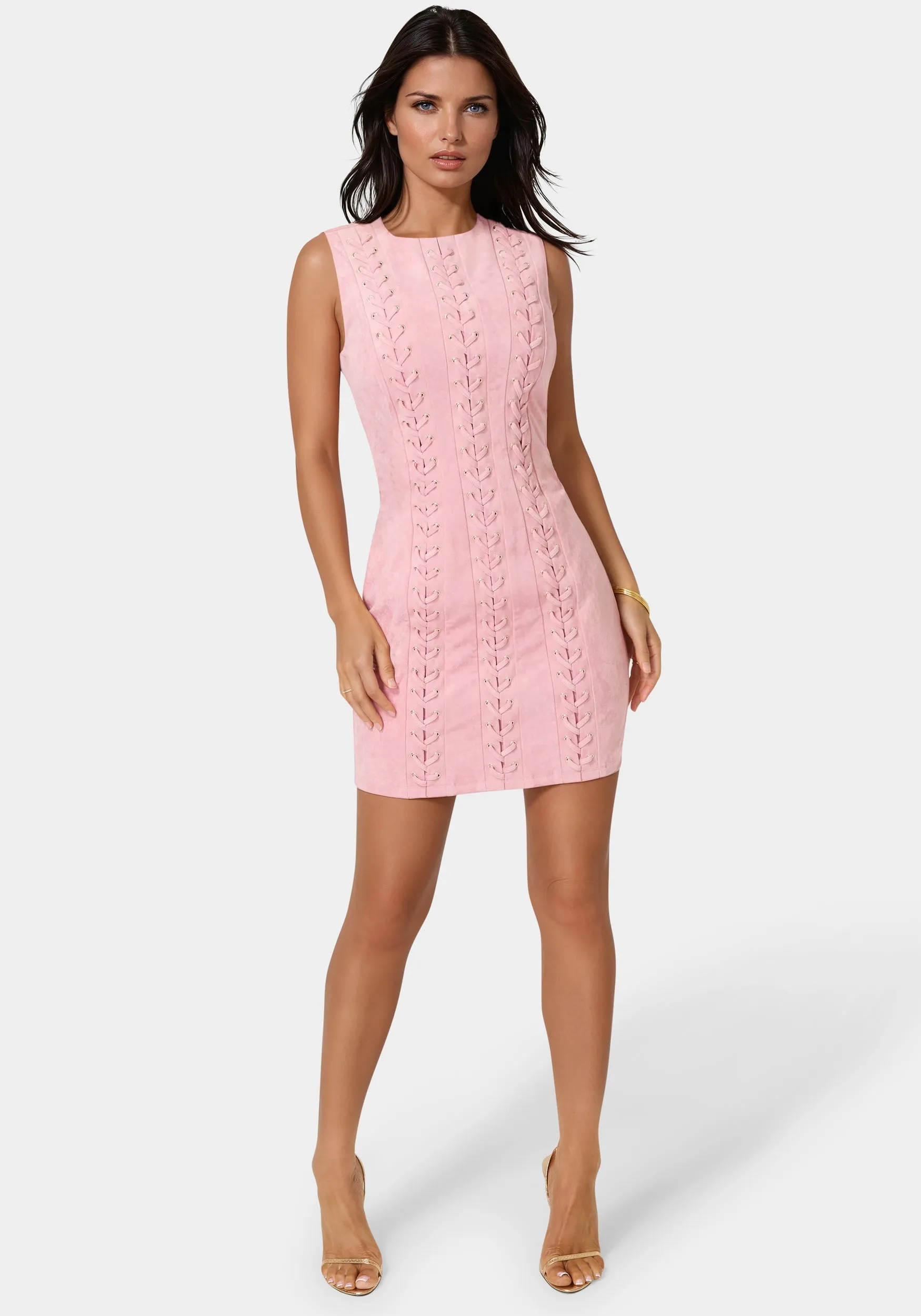 Faux Suede Lace Up Mini Dress sold by Bebe