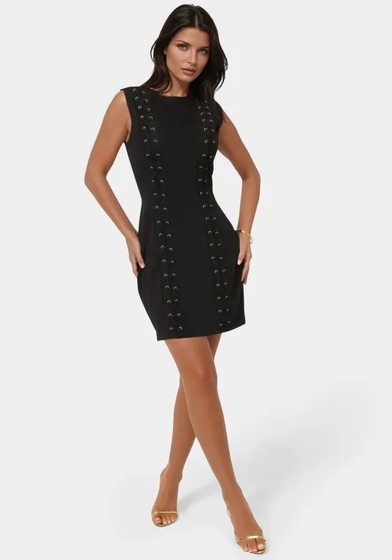 Faux Suede Lace Up Mini Dress sold by Bebe