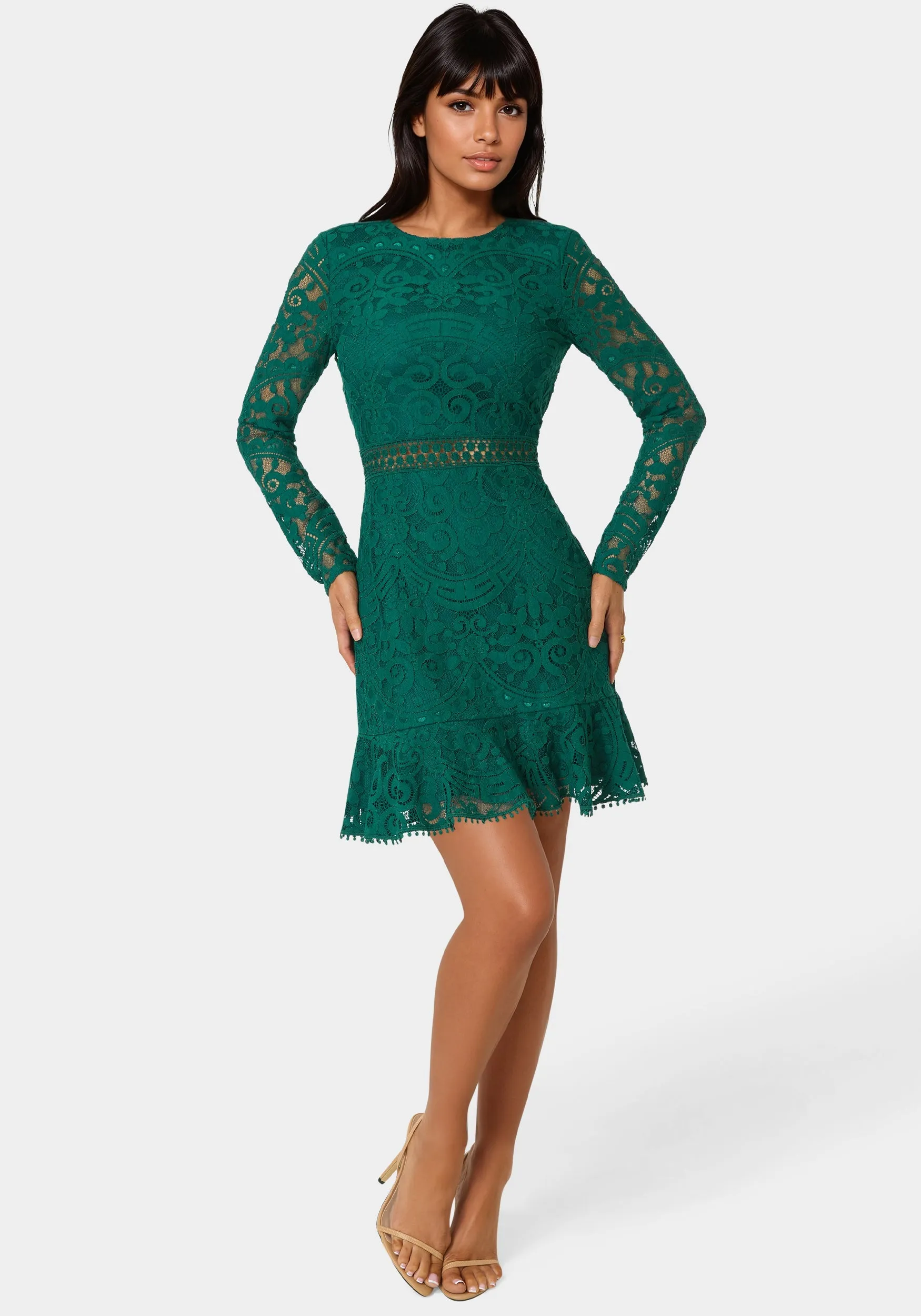 Open Back Lace Mini Dress sold by Bebe