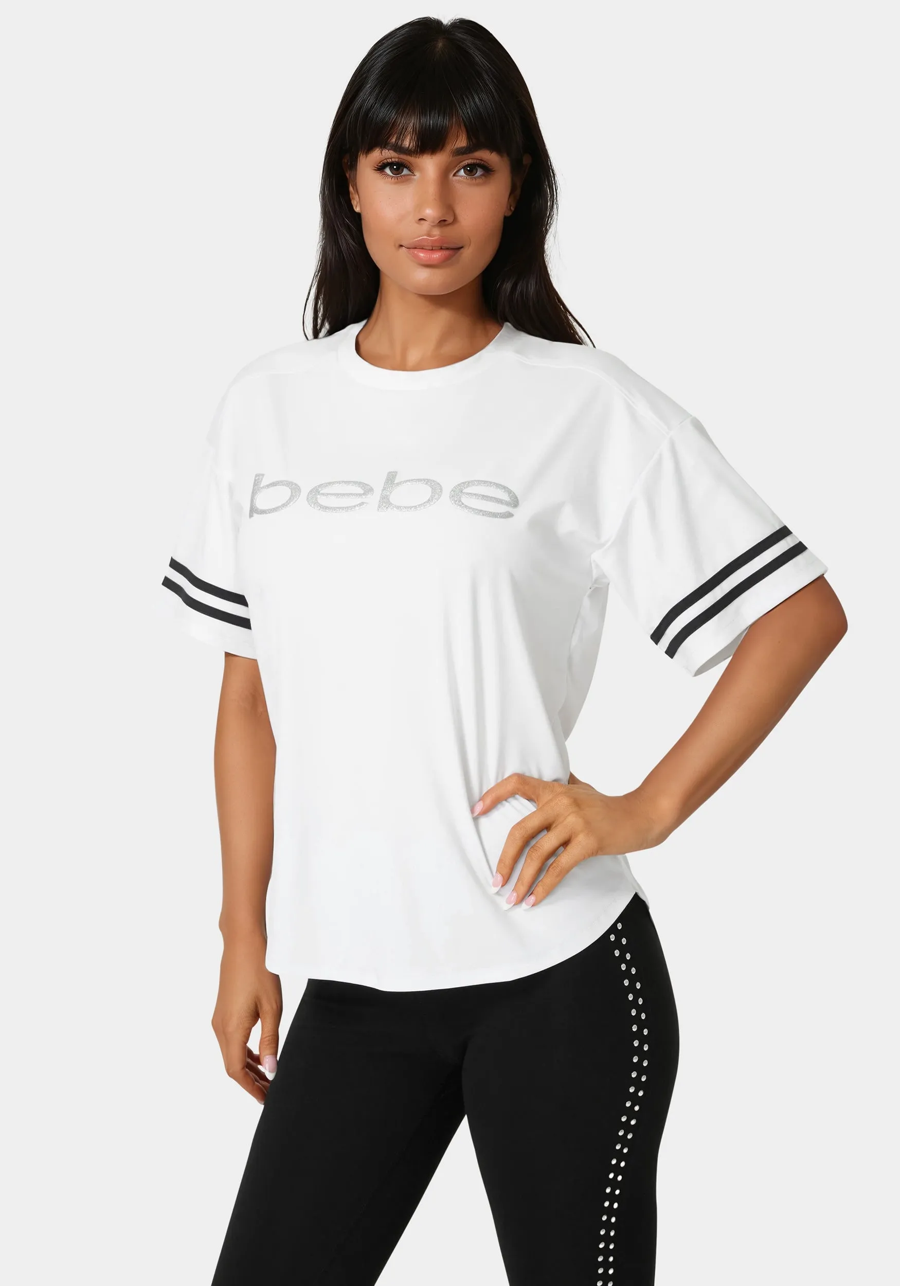 Curved Hem Active Top With Glitter Logo sold by Bebe product image thumbnail 2
