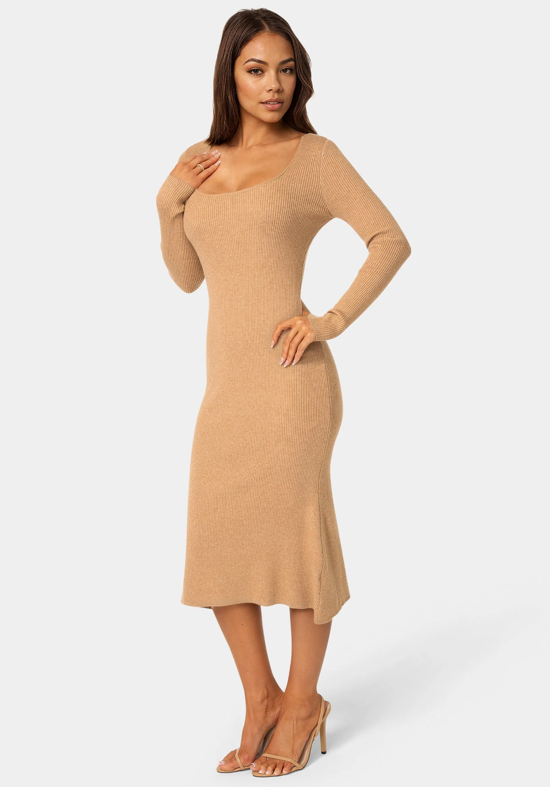 Long Sleeve Scoop Neck Sweater Midi Dress sold by Bebe product image thumbnail 2