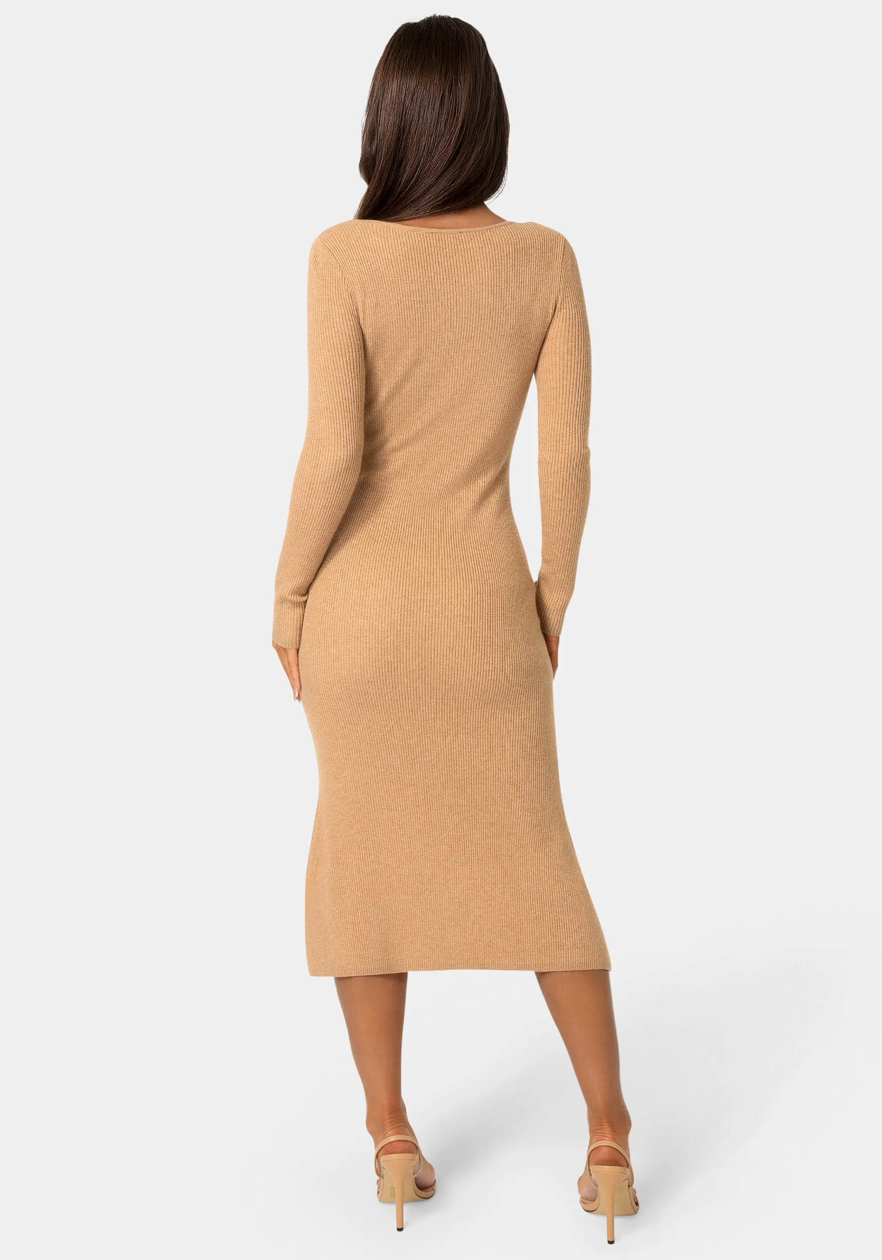Long Sleeve Scoop Neck Sweater Midi Dress sold by Bebe product image thumbnail 3