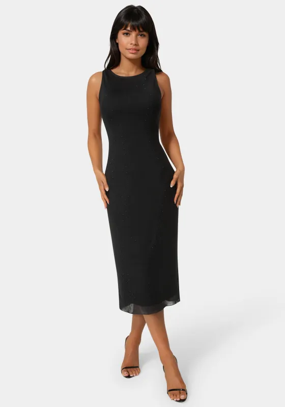Powermesh Rhinestone Sleeveless Maxi Dress sold by Bebe