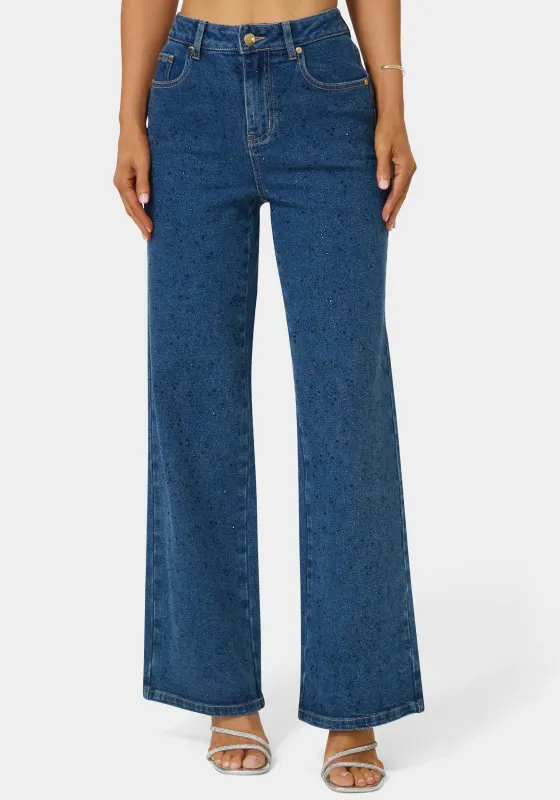 Natural Waist Rhinestone Wide Leg Jeans sold by Bebe