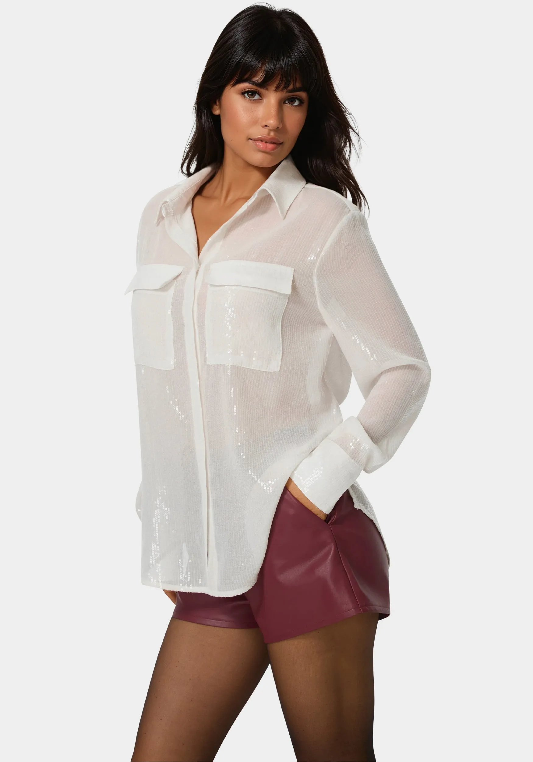 Sequin Long Sleeve Blouse sold by Bebe product image thumbnail 4