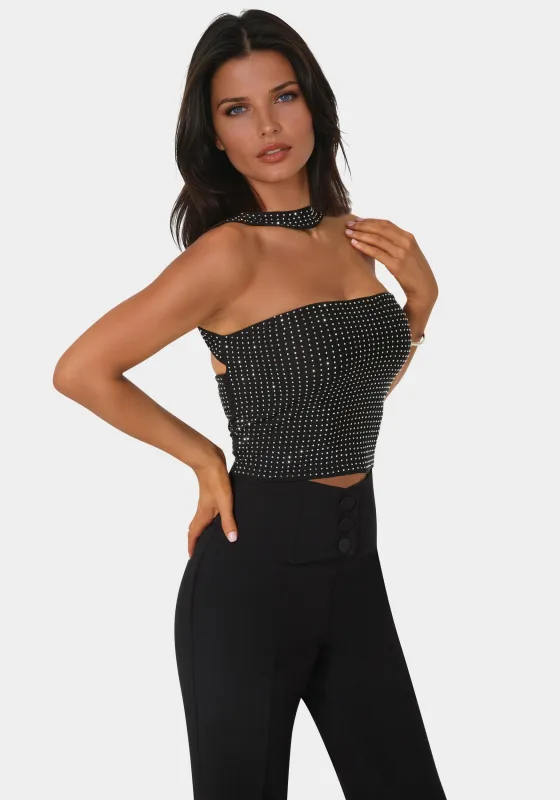 Rhinestone Mesh Halter Top sold by Bebe