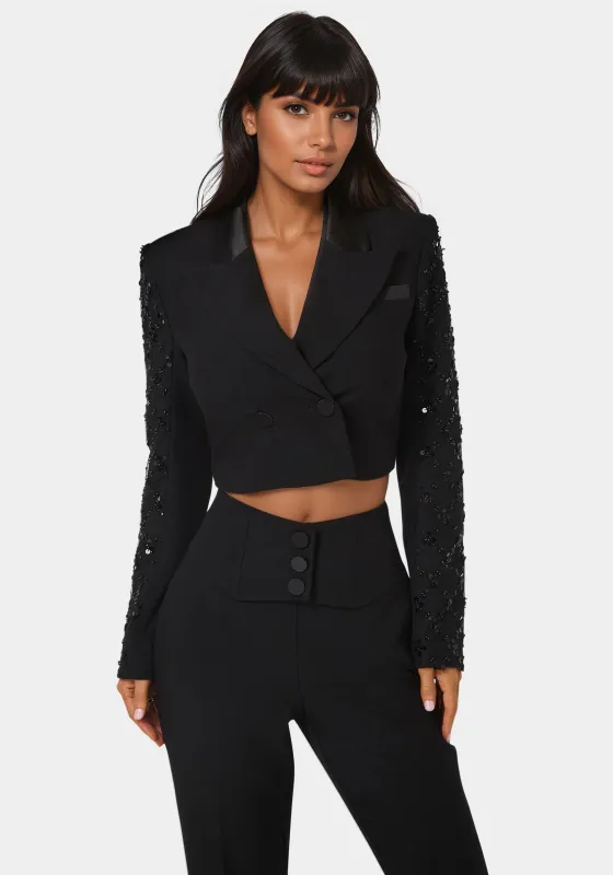 Tailored Beaded Sleeves Cropped Blazer sold by Bebe