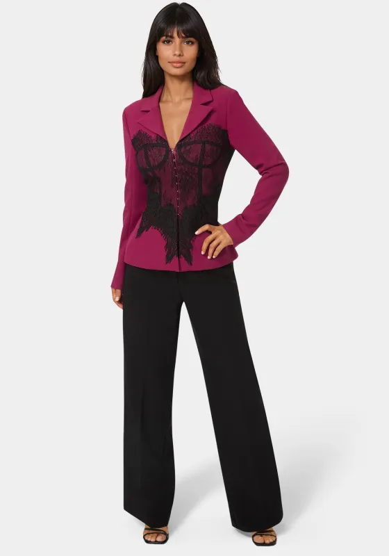 Tailored Lace Corset Illusion Blazer sold by Bebe