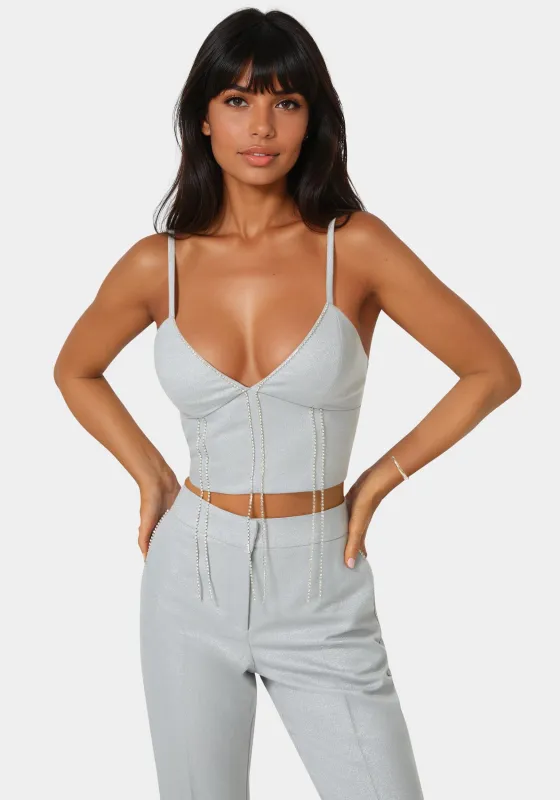 Glittery Rhinestone Chain Fitted Top sold by Bebe