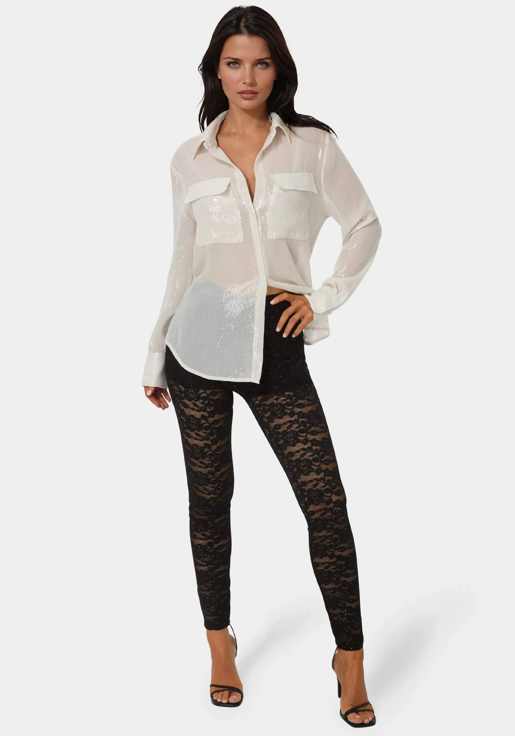 High Waist Embellished Stretch Lace Legging sold by Bebe product image thumbnail 2