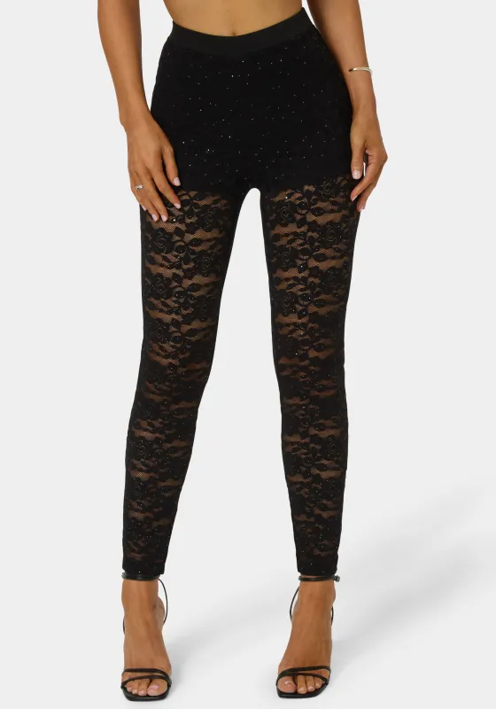 High Waist Embellished Stretch Lace Legging sold by Bebe