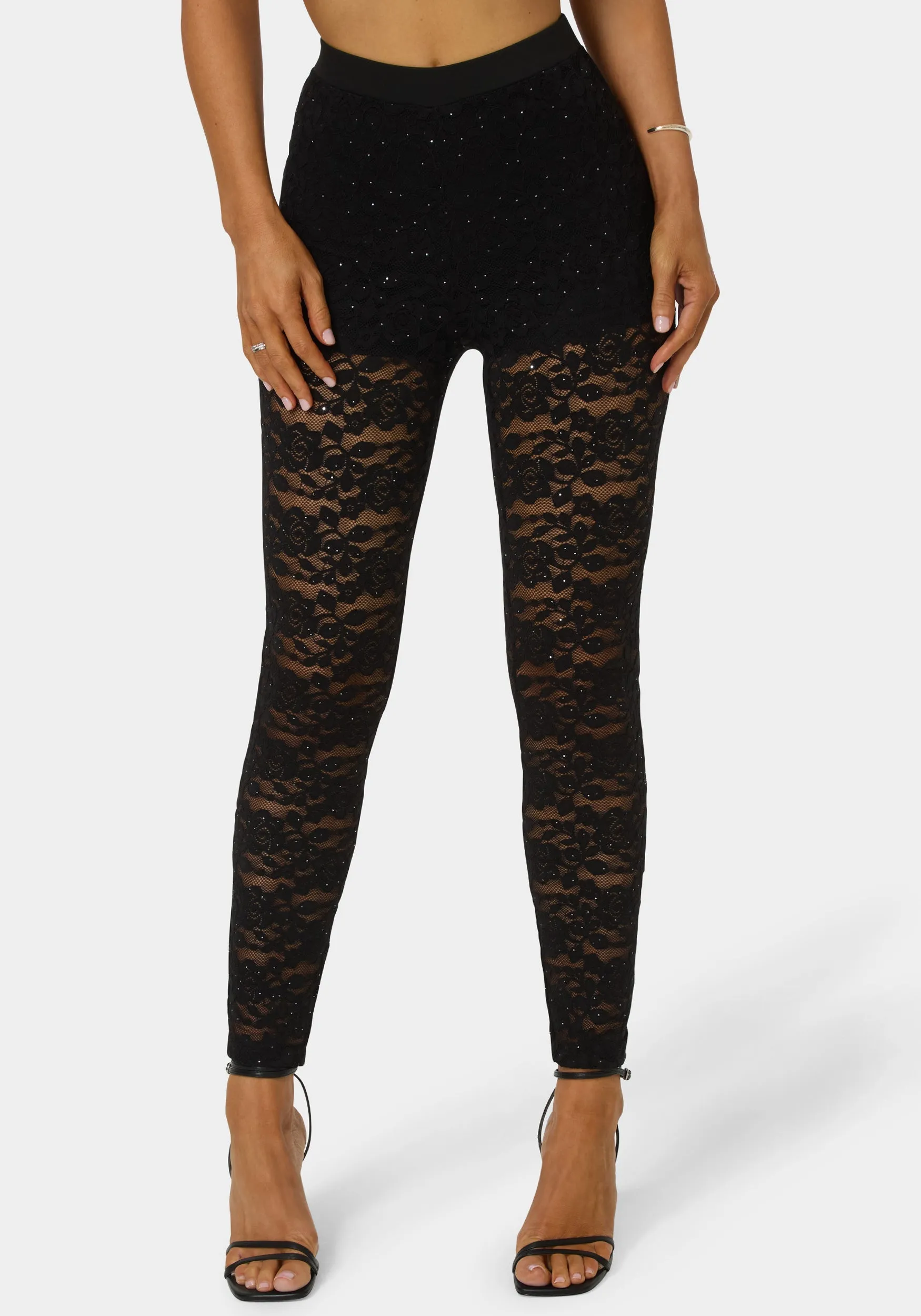 High Waist Embellished Stretch Lace Legging sold by Bebe