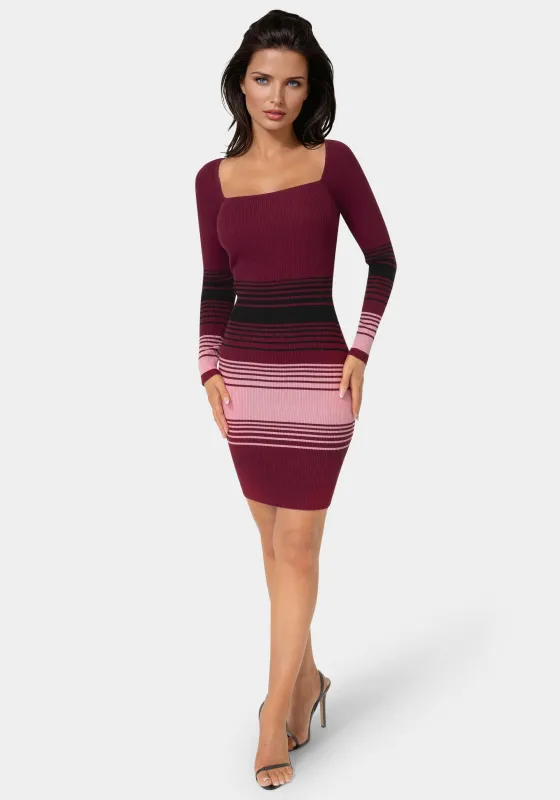 Stripe Rib Sweater Midi Dress sold by Bebe