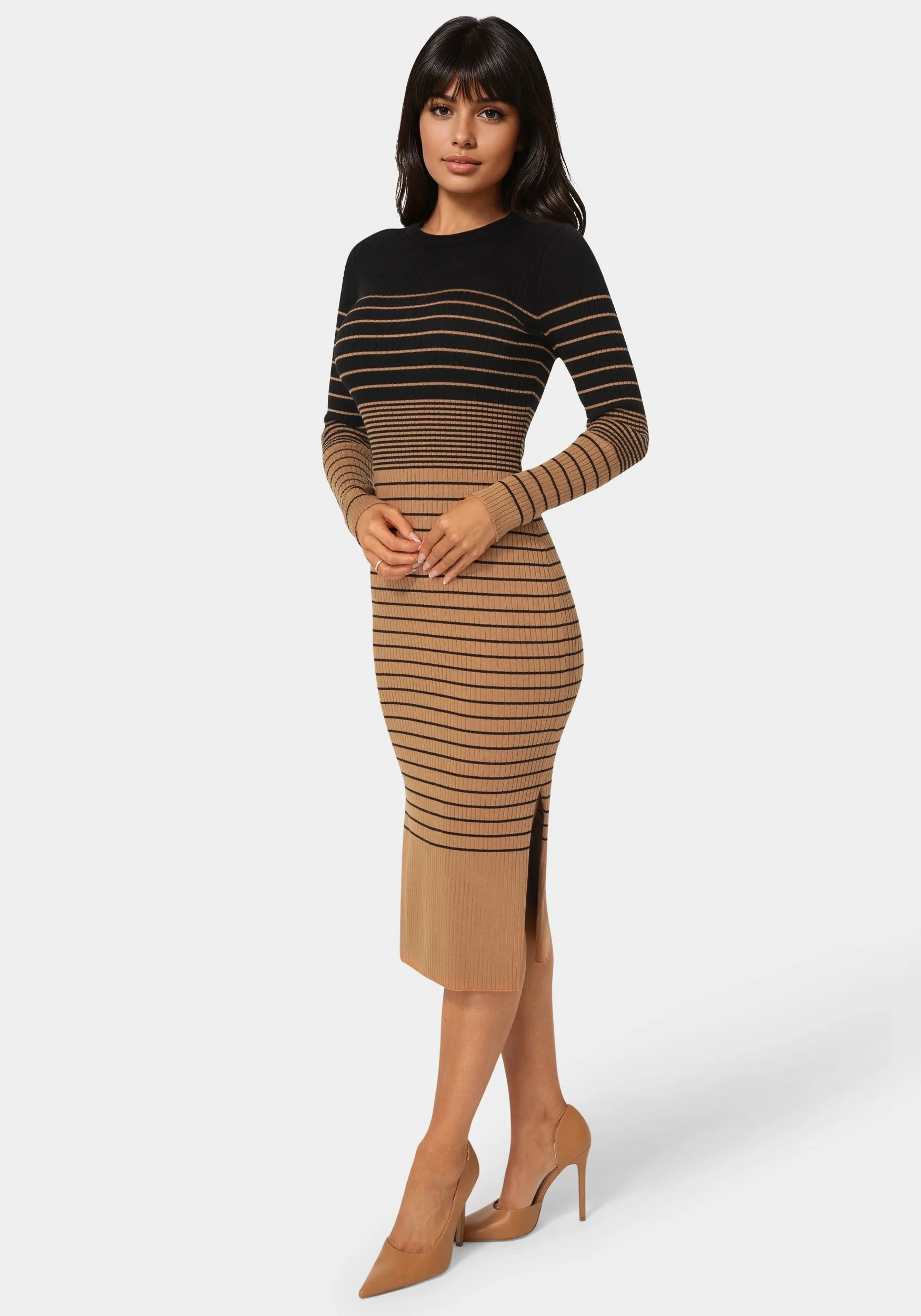 Stripe Rib Long Sleeve Maxi Dress sold by Bebe product image thumbnail 2