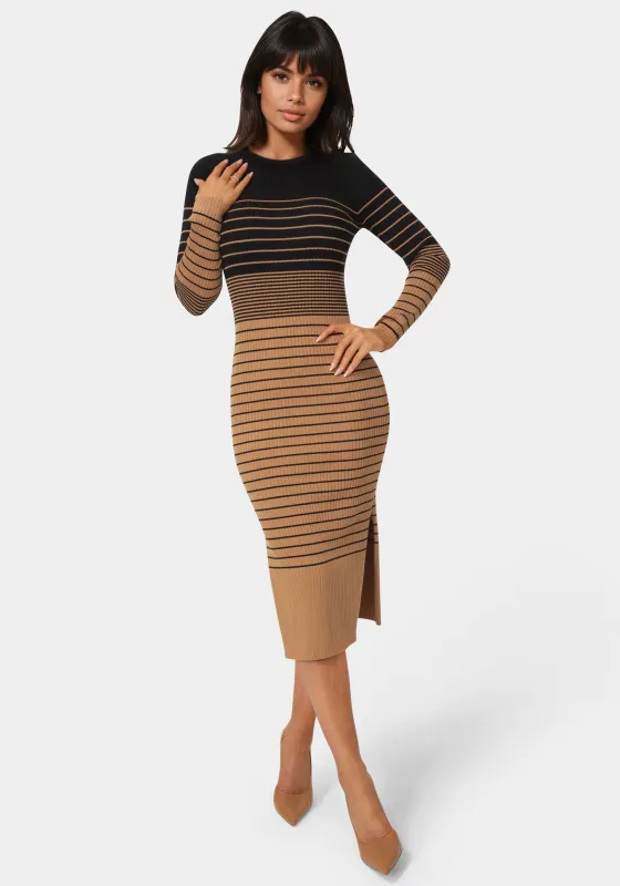 Stripe Rib Long Sleeve Maxi Dress sold by Bebe