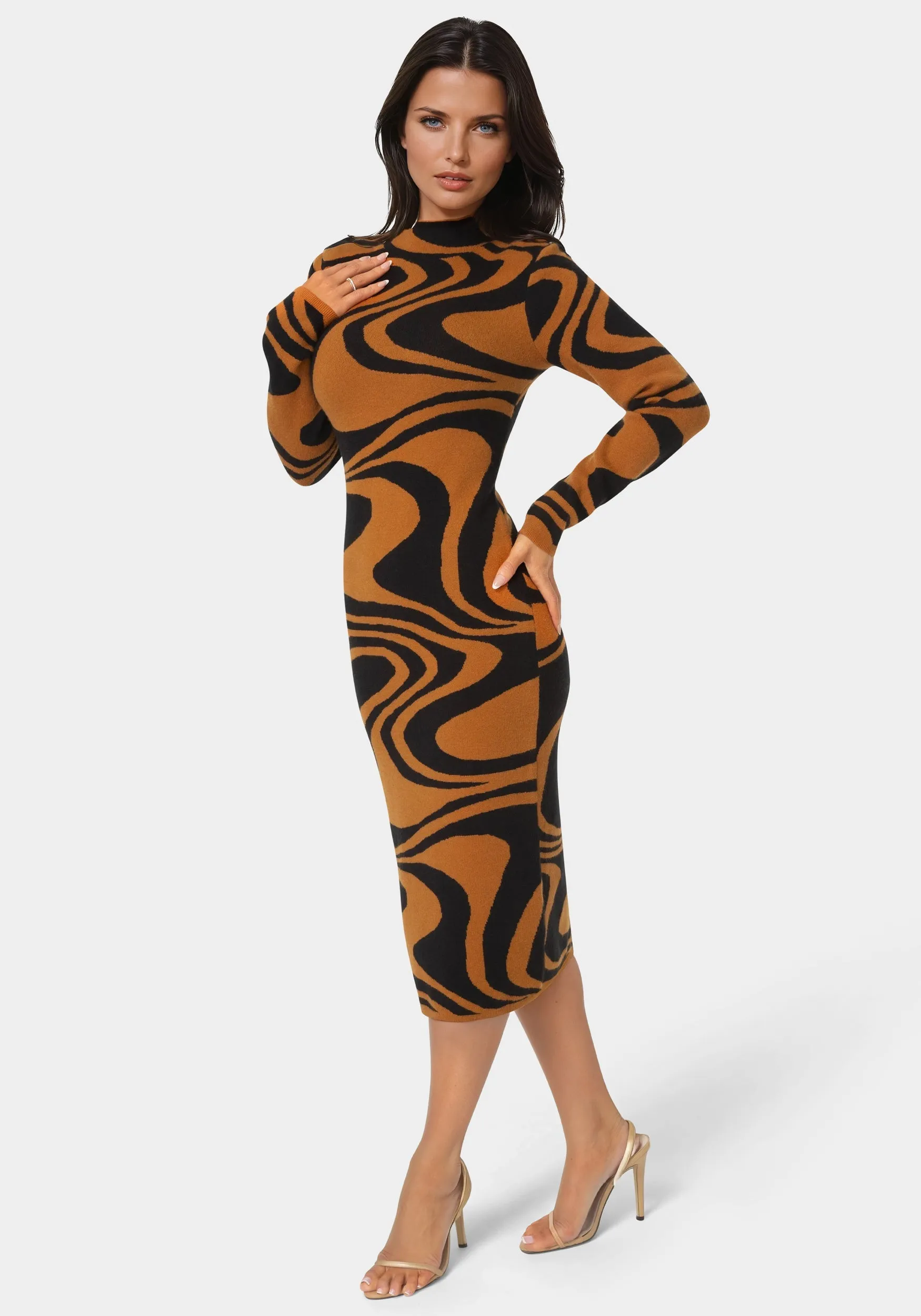 Jacquard Funnel Midi Sweater Dress sold by Bebe product image thumbnail 2
