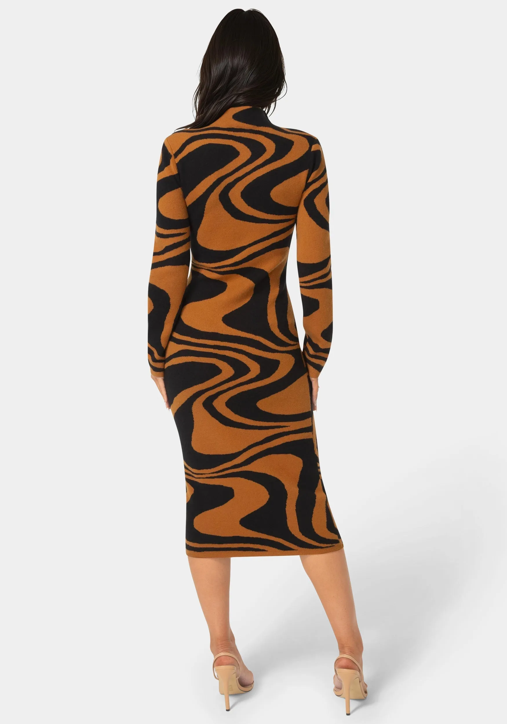Jacquard Funnel Midi Sweater Dress sold by Bebe product image thumbnail 3