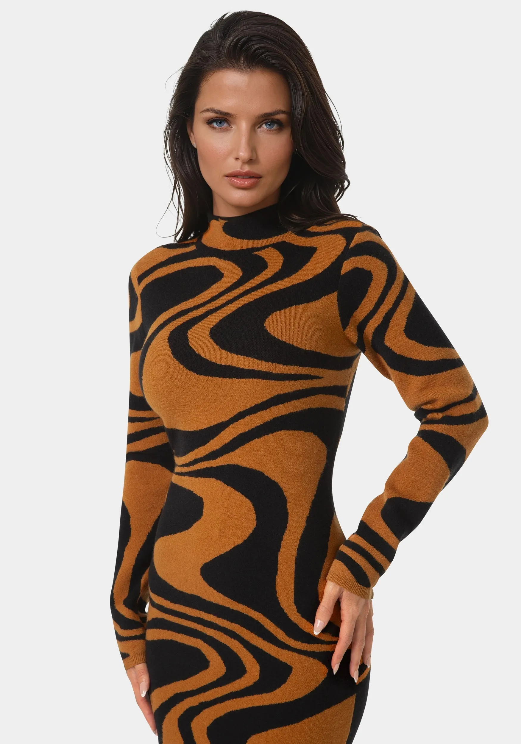 Jacquard Funnel Midi Sweater Dress sold by Bebe product image thumbnail 4