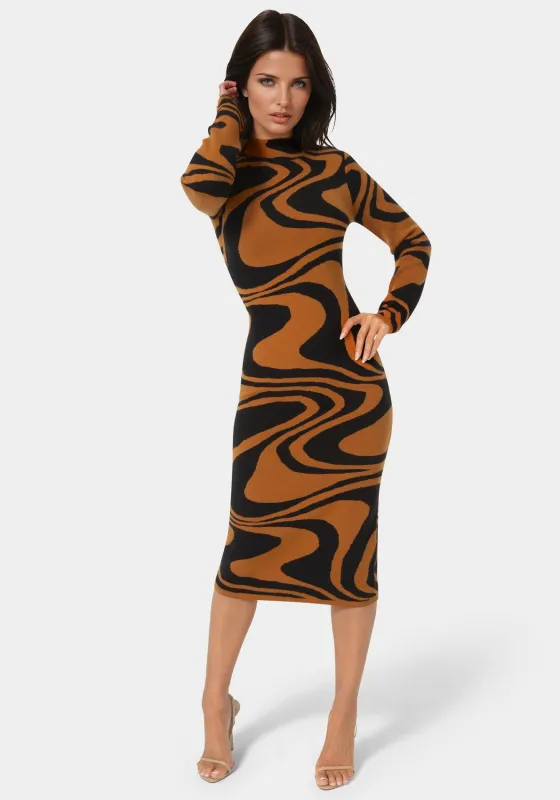 Jacquard Funnel Midi Sweater Dress sold by Bebe