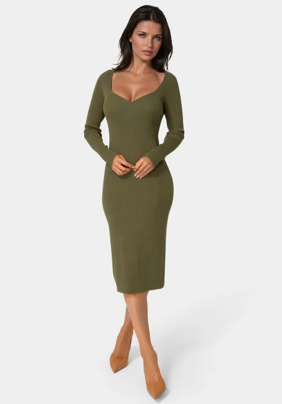 Long Sleeve V-Neck Midi Sweater Dress sold by Bebe