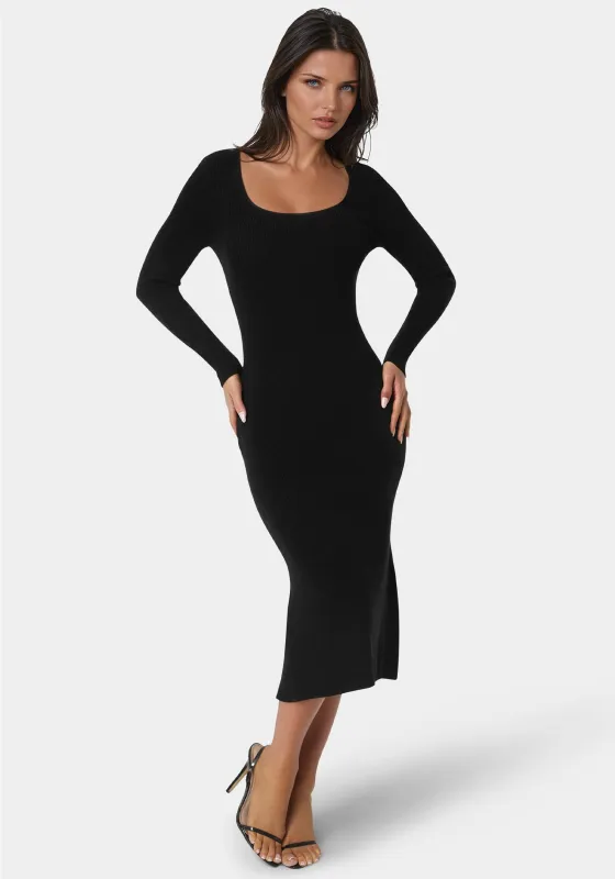 Long Sleeve Scoop Neck Sweater Midi Dress sold by Bebe