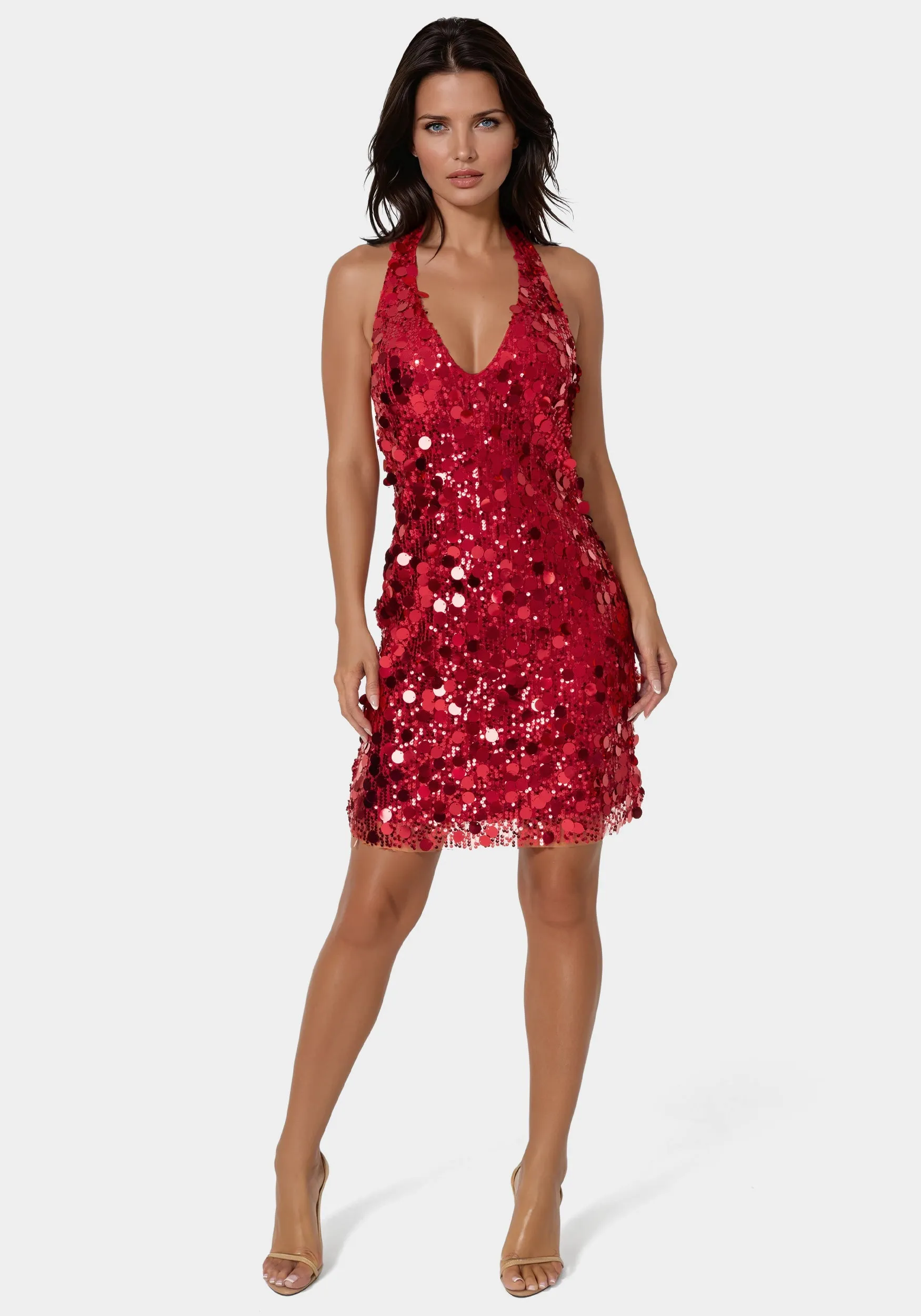 Medallion Halter Mini Dress sold by Bebe
