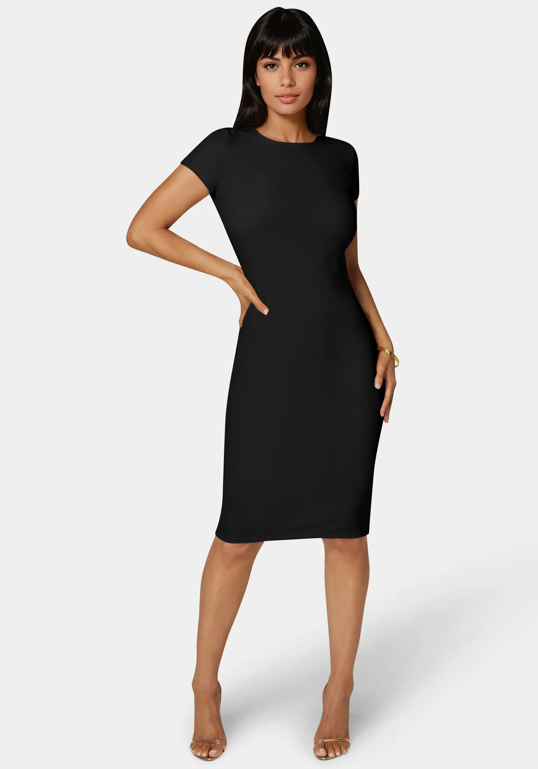 Short Sleeve Midi T-Shirt Ribbed Dress sold by Bebe product image thumbnail 2
