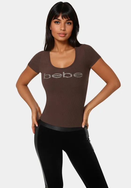 Bebe Logo Short Sleeve Round Neck Rib Top sold by Bebe