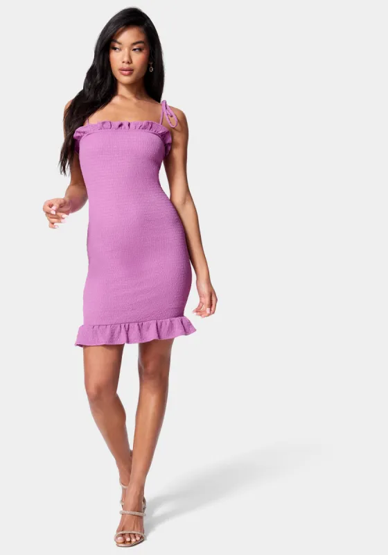 Tie Strap Crinkle Mini Dress sold by Bebe