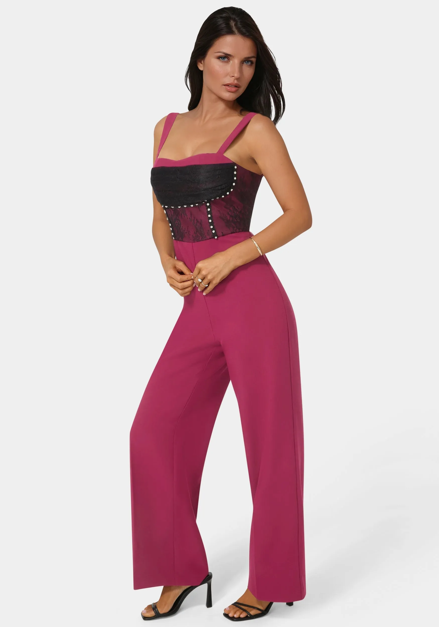Lace Piecing Corset Jumpsuit sold by Bebe