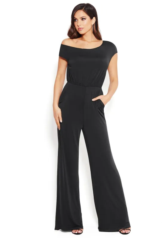 Jersey Off Shoulder Jumpsuit sold by Bebe