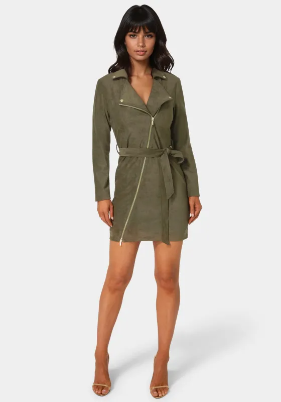 Faux Suede Moto Dress sold by Bebe