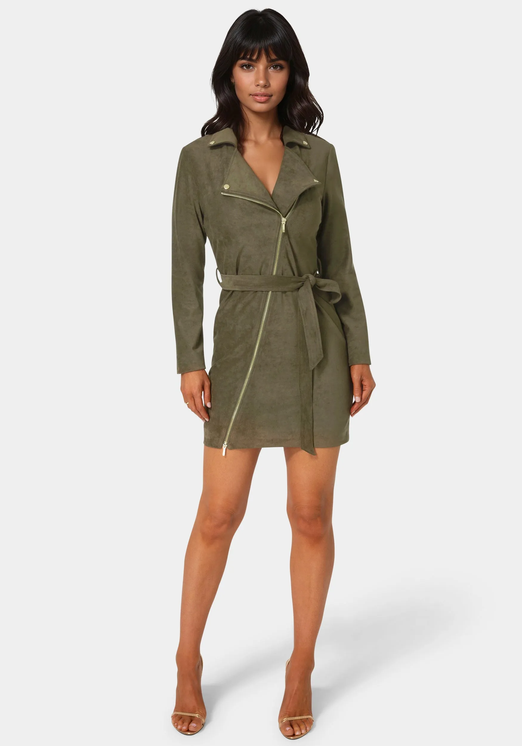 Faux Suede Moto Dress sold by Bebe