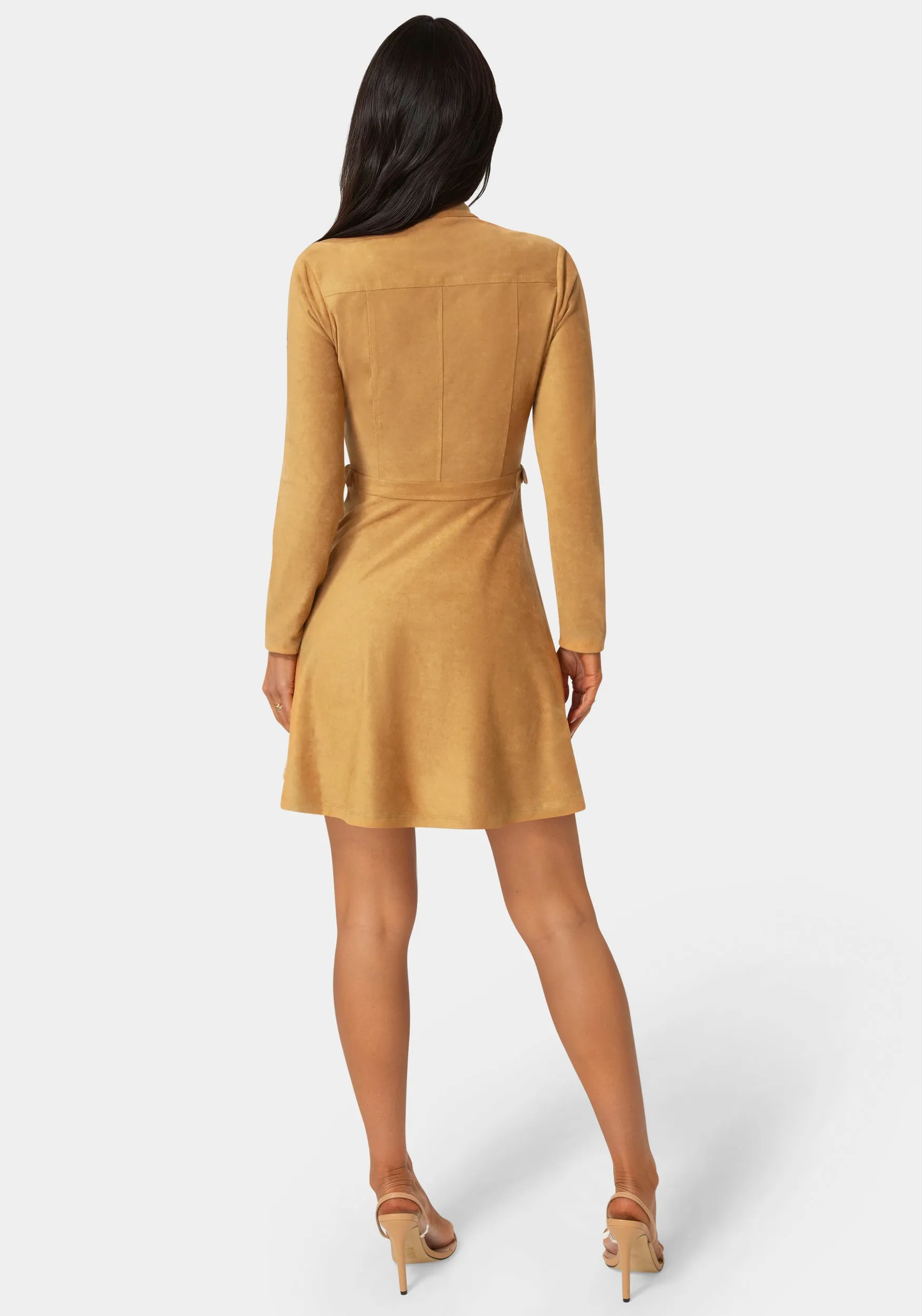 Fit and Flare Long Sleeve Suede Mini Dress sold by Bebe product image thumbnail 3