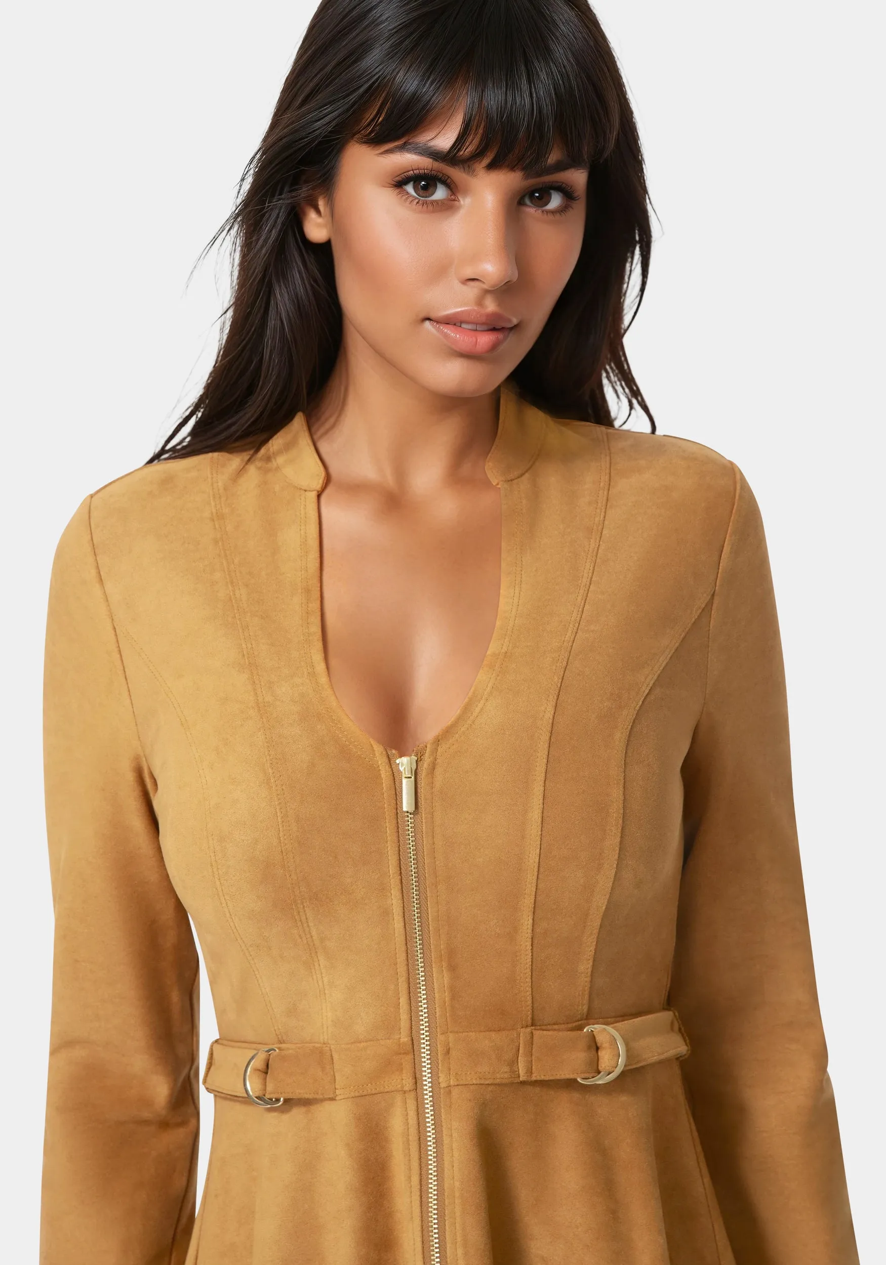Fit and Flare Long Sleeve Suede Mini Dress sold by Bebe product image thumbnail 4