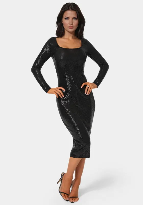 Long Sleeve Disco Dot Square Neck Maxi Dress made by Jump