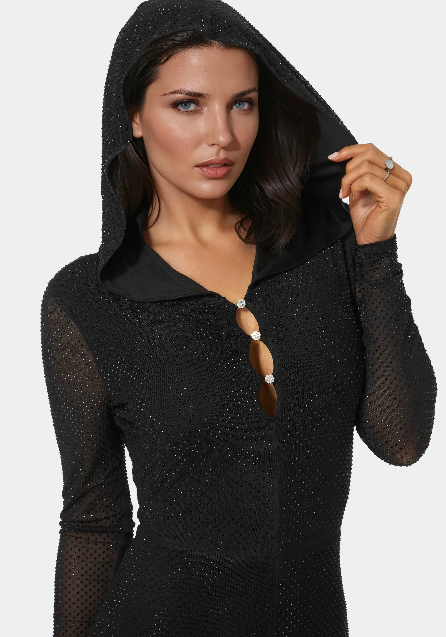 Rhinestone Hooded Catsuit sold by Bebe product image thumbnail 5