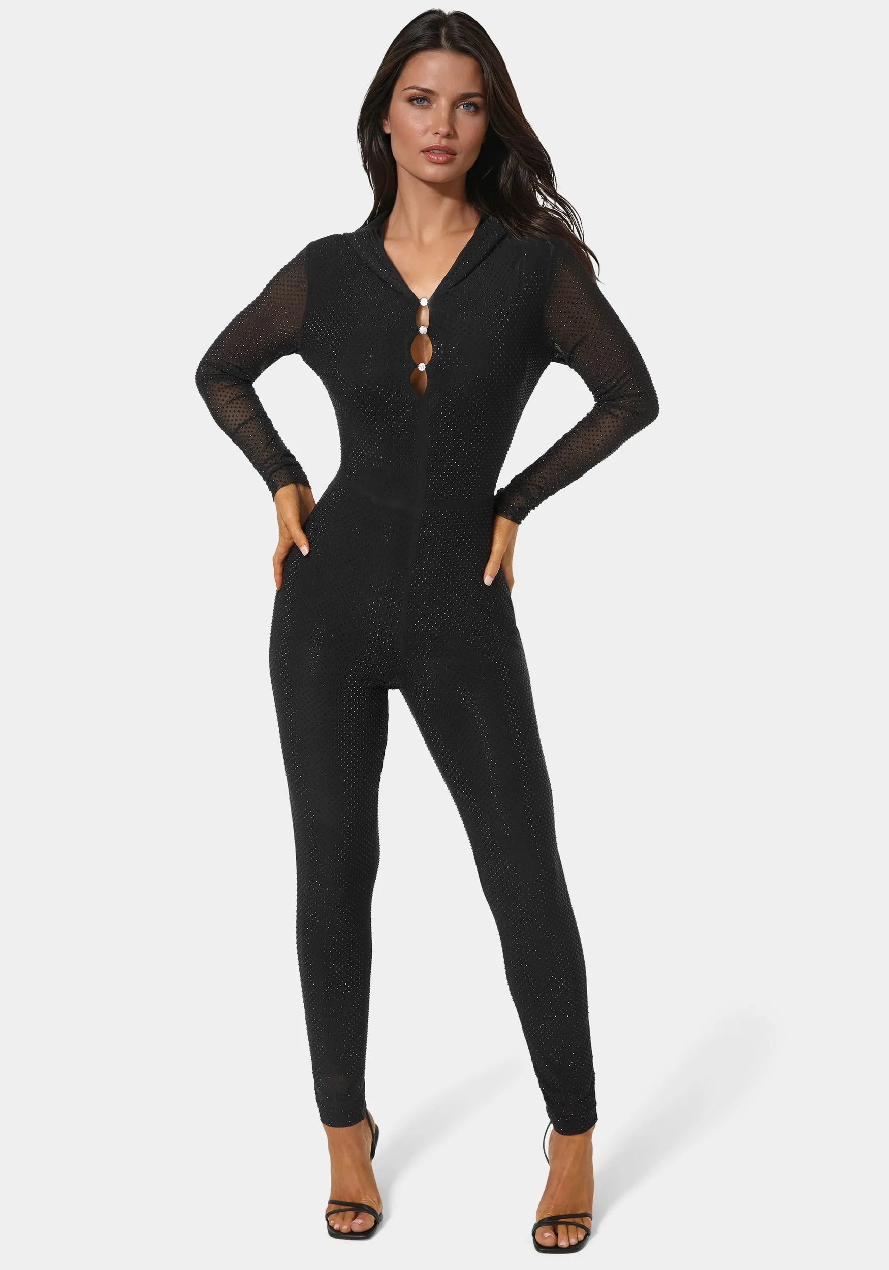 Rhinestone Hooded Catsuit sold by Bebe product image thumbnail 3
