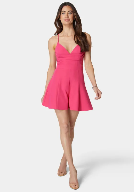 Cowl Neck Lace Up Back Flowy Romper sold by Bebe