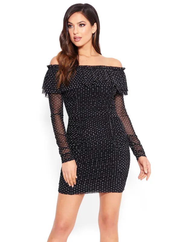 Dotted Off Shoulder Dress sold by Bebe