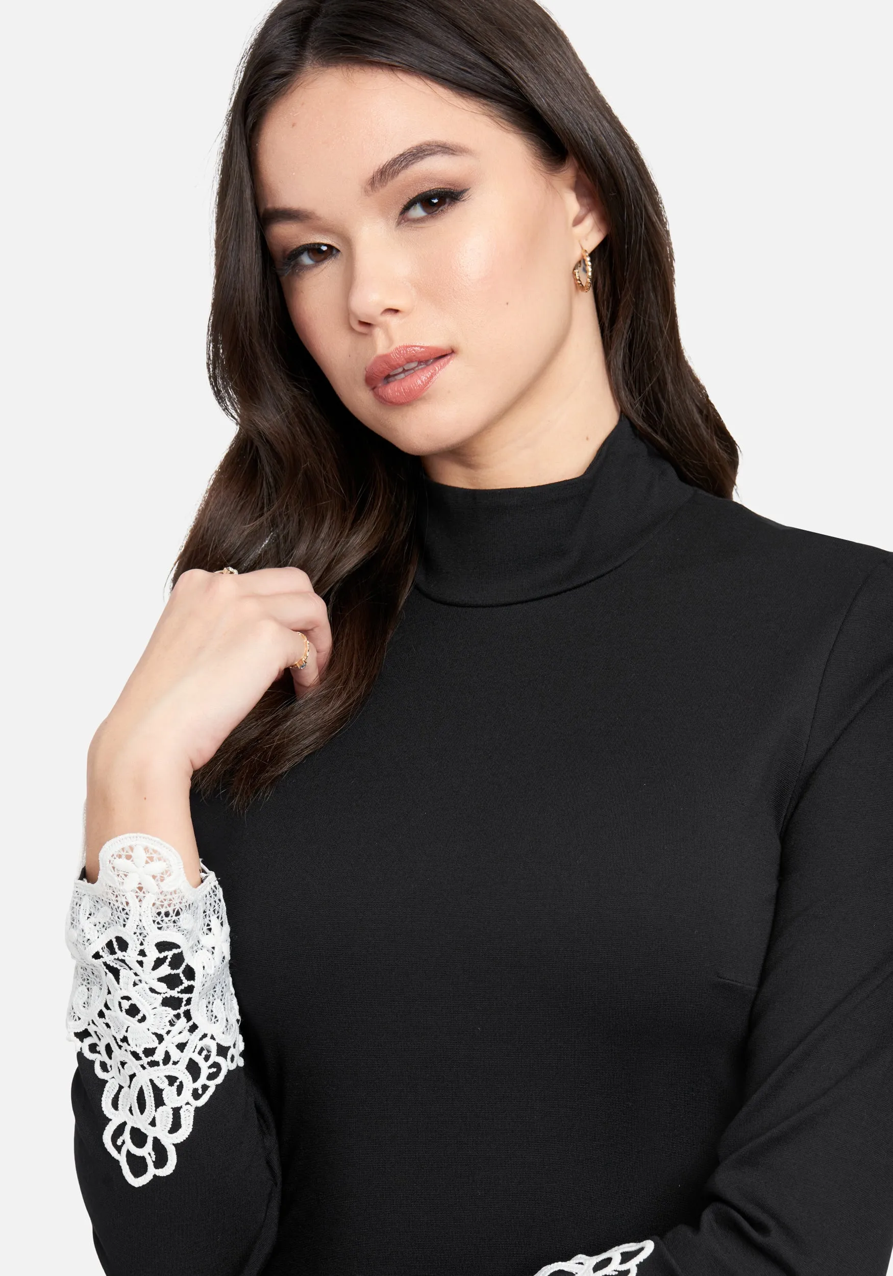 Lace Trim Mock Neck Dress sold by Bebe product image thumbnail 4