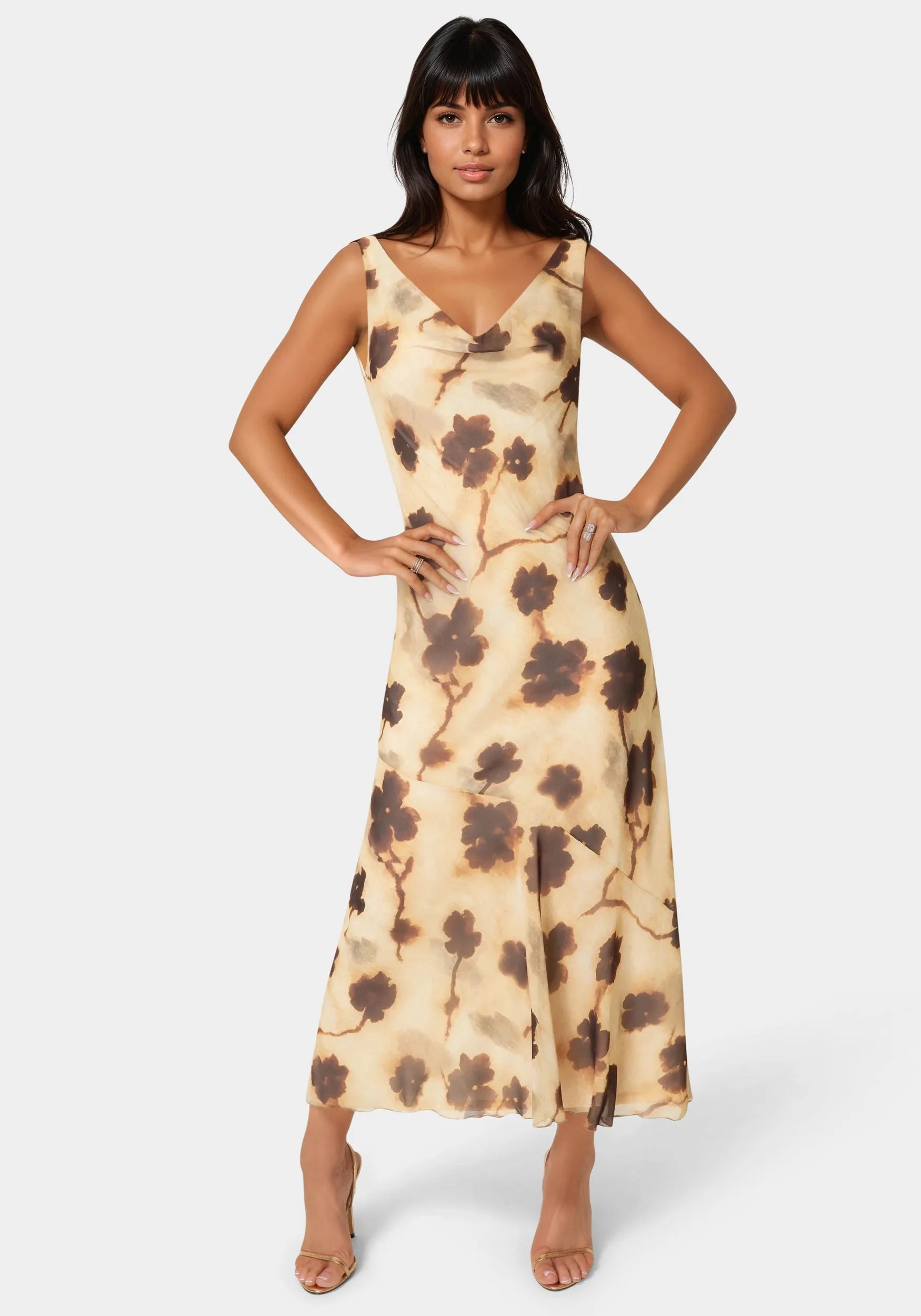 Printed Chiffon Cowl Maxi Dress sold by Bebe