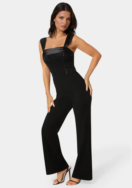 Palazzo Leg Lace Corset Jumpsuit sold by Bebe