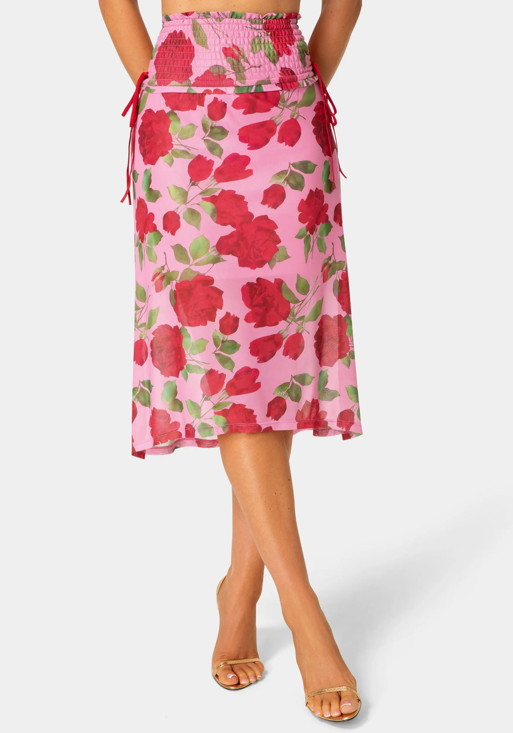 Floral Printed Mesh Maxi Skirt sold by Bebe