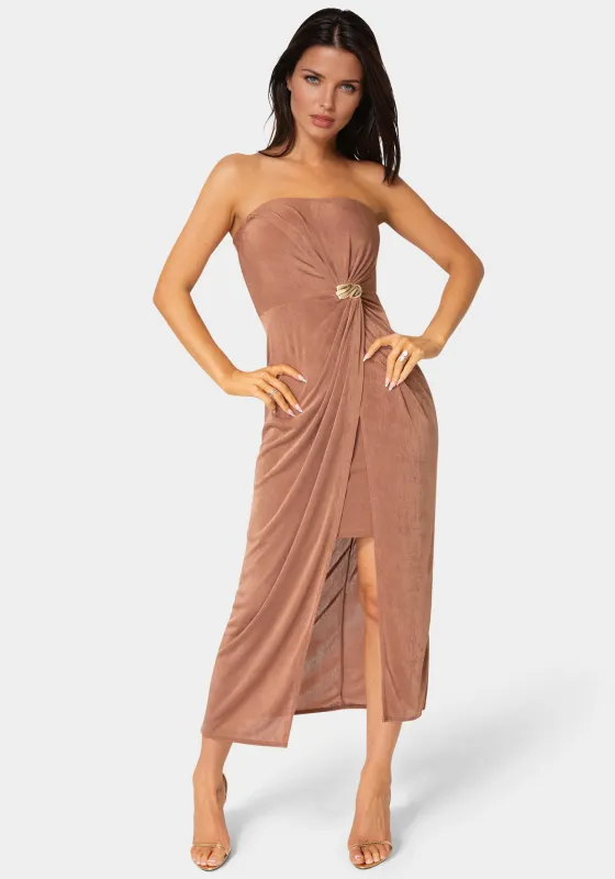 Strapless Twist Waist Maxi Dress sold by Bebe