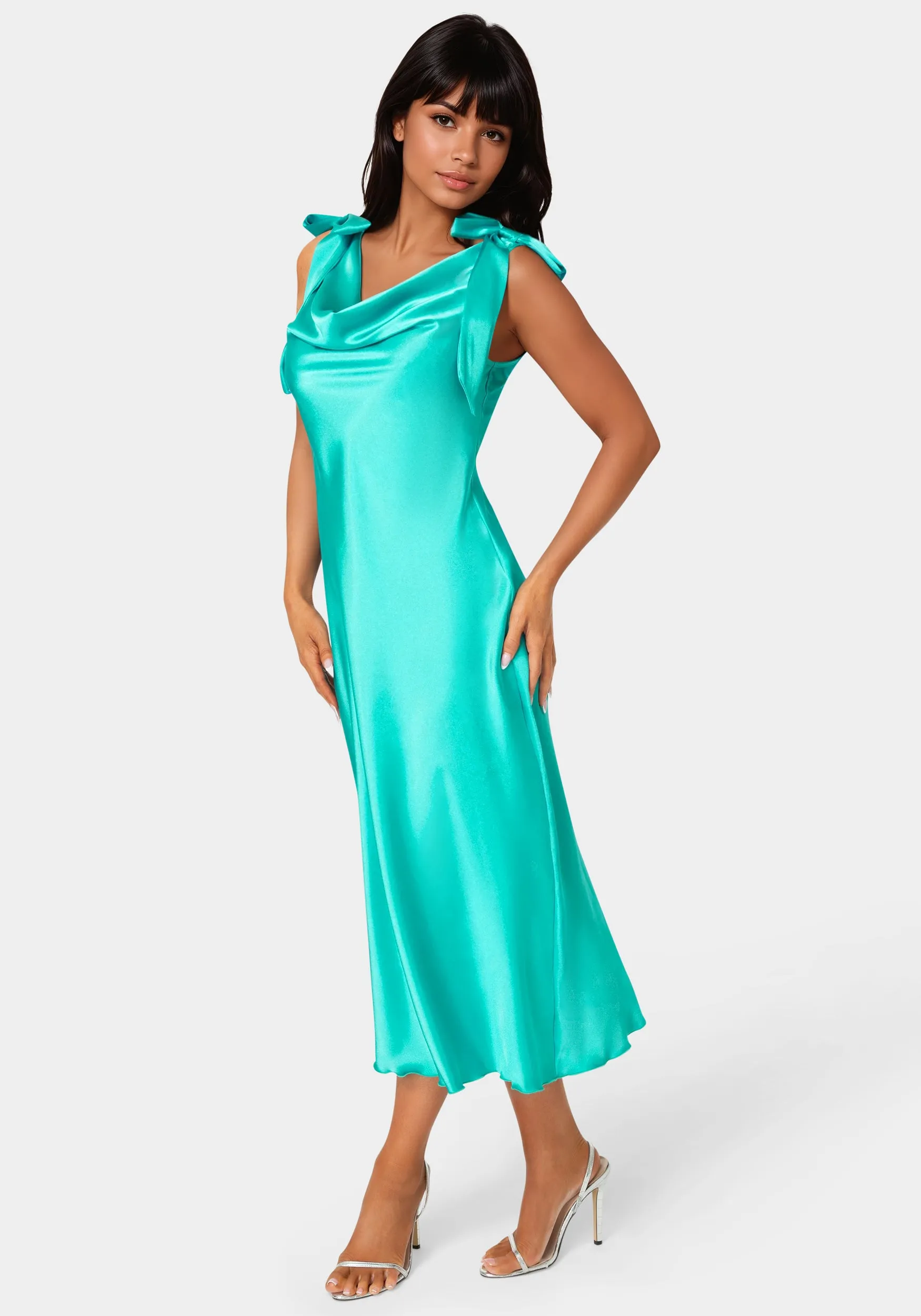 Bow Strap Satin Midi Dress sold by Bebe product image thumbnail 2