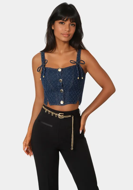 Textured Denim Bustier sold by Bebe