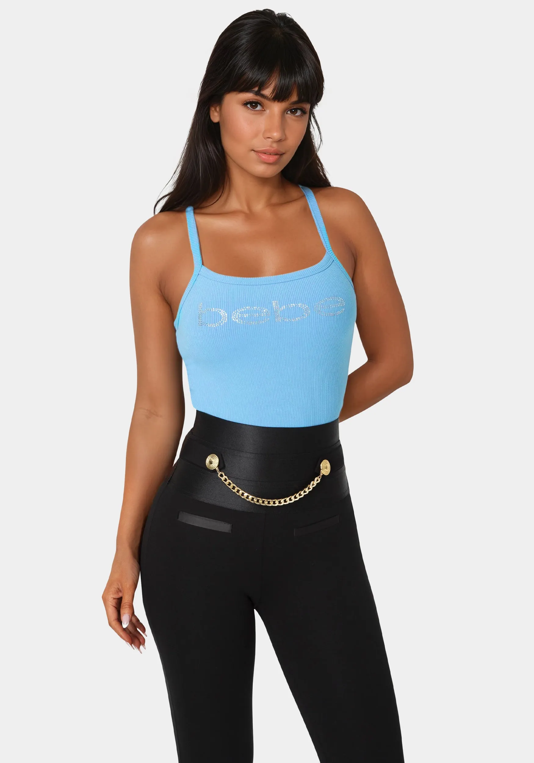 Bebe Logo Racer Back Rib Tank sold by Bebe