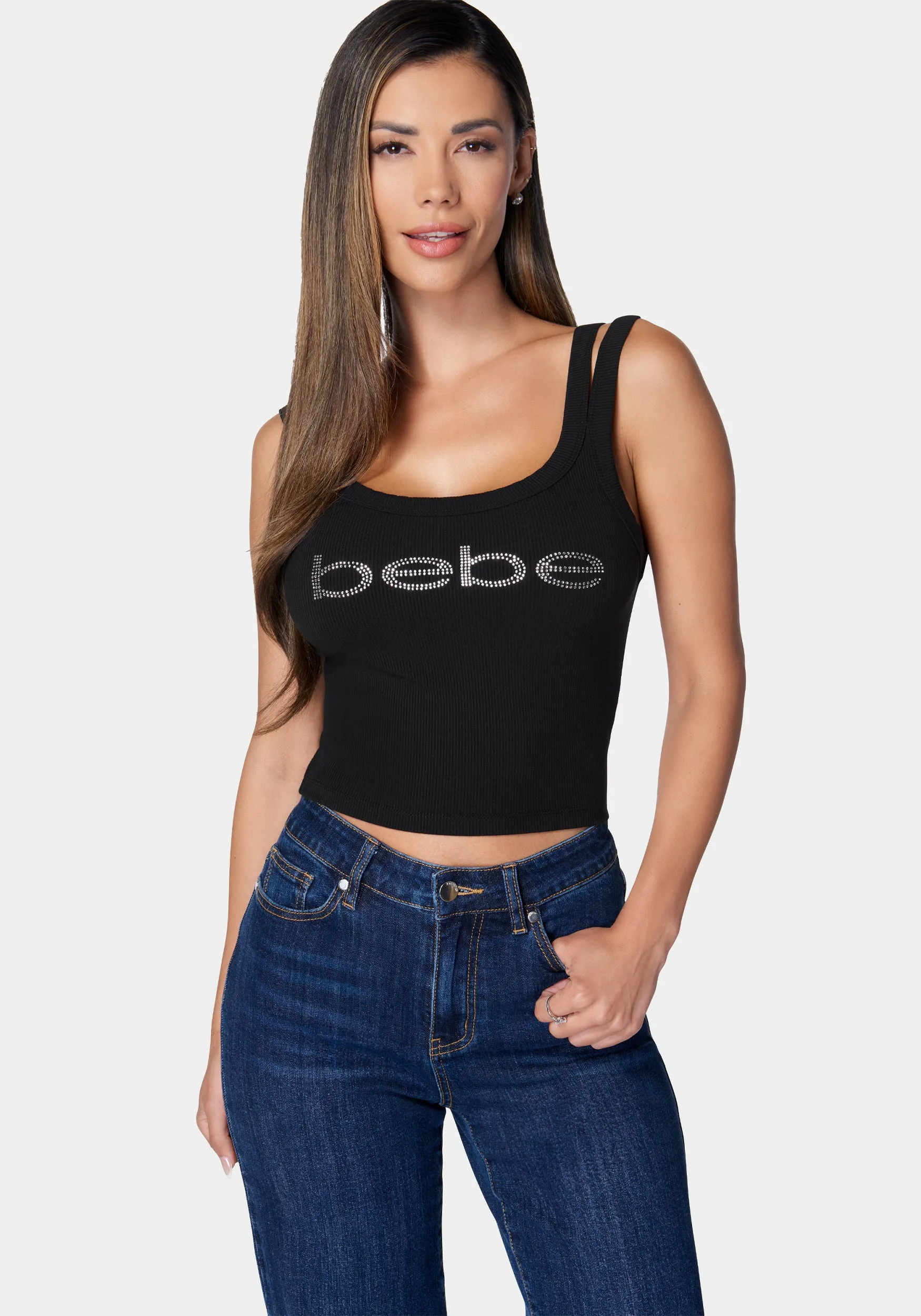 Bebe Logo Cropped Rib Top sold by Bebe